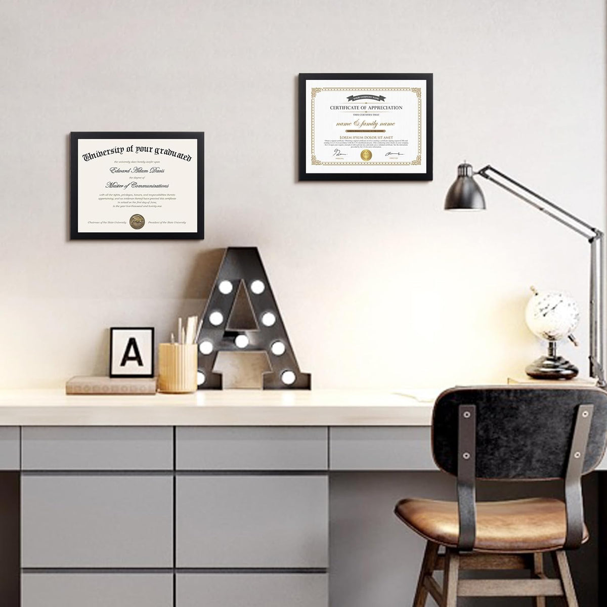 upsimples Certificate Frame, 8.5 by 11 Glass Diploma Frames, 5 Pack, Black
