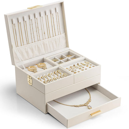 VLANDO Jewelry Box,4-Layer Design with Retractable Tray and 2 Drawers