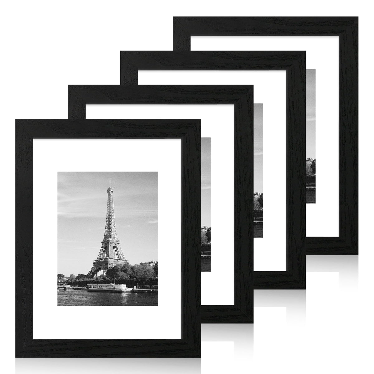 iRahmen 5x7 Picture Frame Set of 4, High Definition Real Glass Rustic Brown Frame, 5 x 7 Wood Photo Frames for Tabletop Display and Wall Mounting