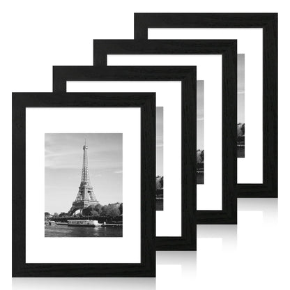 iRahmen 5x7 Picture Frame Set of 4, High Definition Real Glass Rustic Brown Frame, 5 x 7 Wood Photo Frames for Tabletop Display and Wall Mounting