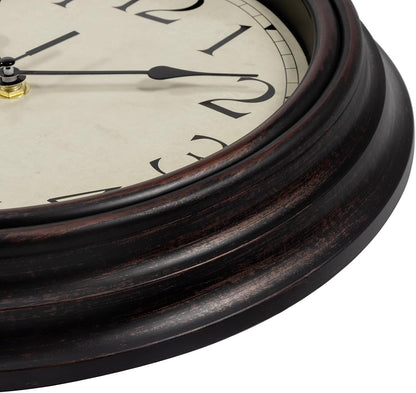 Foxtop 12 Inch Retro Wall Clock Round Silent Battery Operated Clock, Bronze