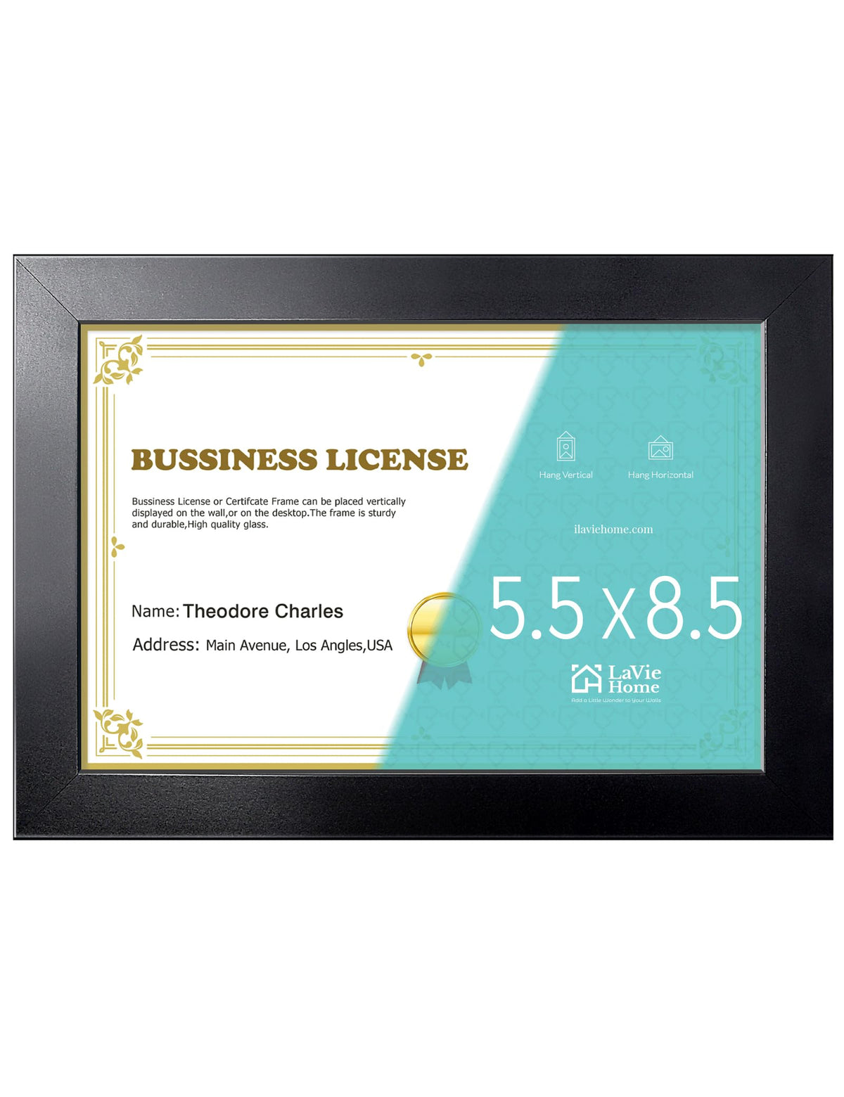 LaVie Home 14x18 Picture Frame Black Poster Frame,Display Pictures 12x16 with Mat or 14x18 Without Mat, Stable and Sturdy Frame and Polished Plexiglass, Horizontal and Vertical Format of The Walls