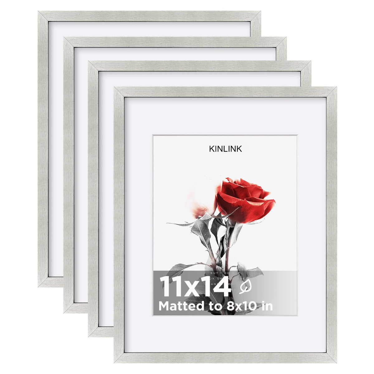 KINLINK 5x7 Picture Frame White Set of 4, Wooden Photo Frames Matted 4x6 with Plexiglass for 4x6 with Mat or 5x7 without Mat for Table and Wall Display