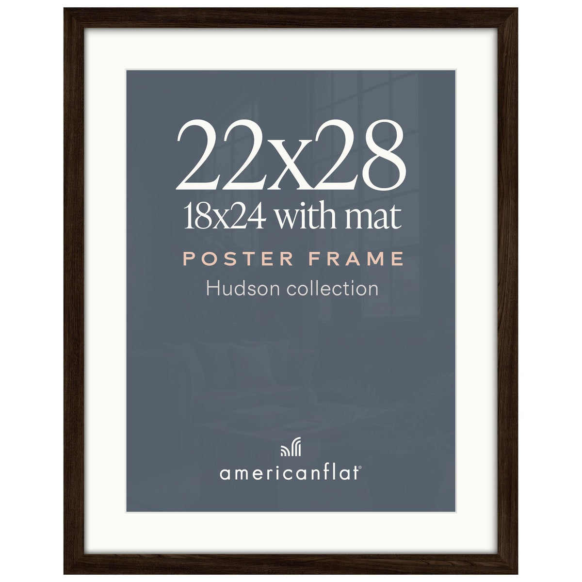 Americanflat 22x28 Poster Frame - Matted to 18x24 - Engineered Wood - Black