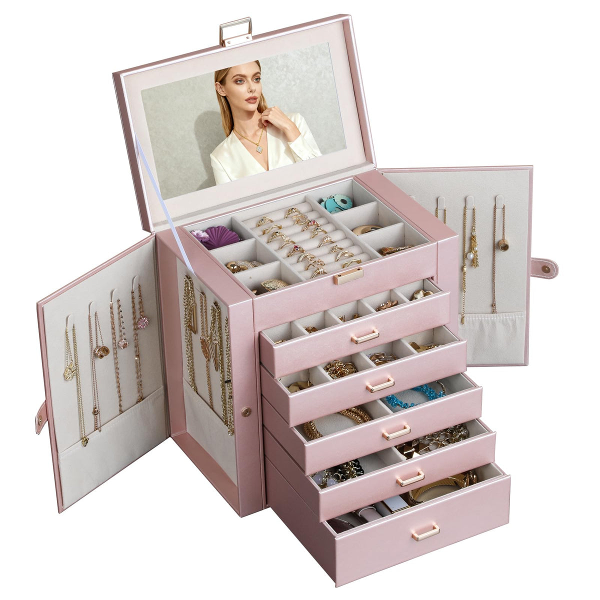 BOOVO Large Jewelry Box for Women 6 Layer