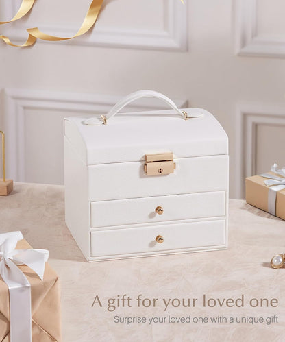 Homde Small Jewelry Box for Girls: 3-Layer Lockable Organizer (Cloud White)
