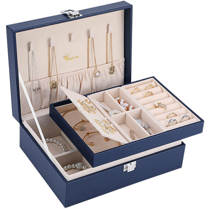 Voova 2 Layer Jewelry Box Organizer with Removable Tray, Vintage Gift, Apricot