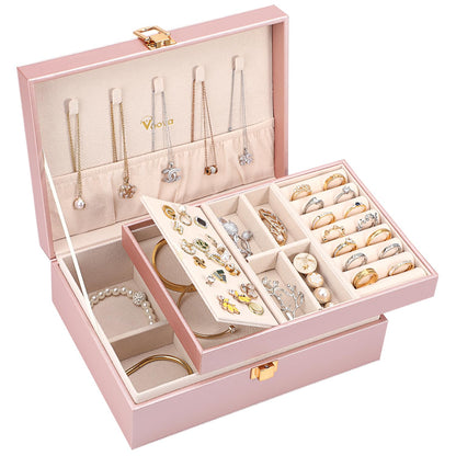Voova 2 Layer Jewelry Box Organizer with Removable Tray, Vintage Gift, Apricot