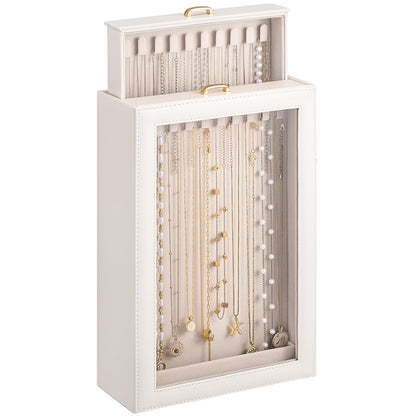 Lolalet Necklace Organizer Box, Jewelry Display Case, White, 3 Layers