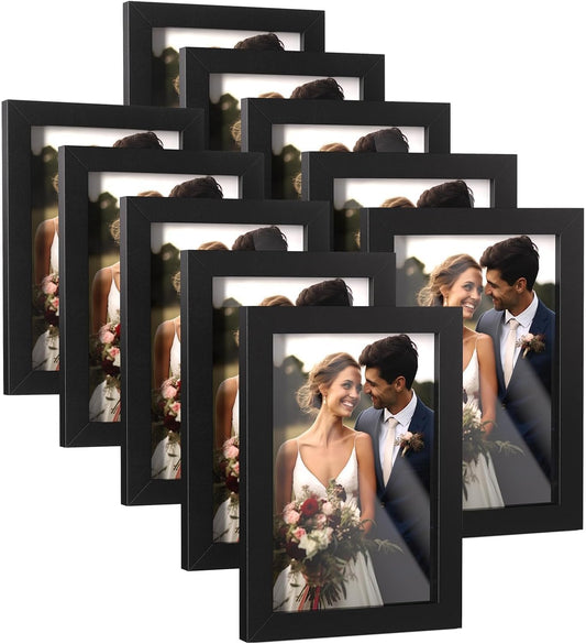 HappyHapi 4x6 Picture Frame Set of 10, Wall or Tabletop Display, Black