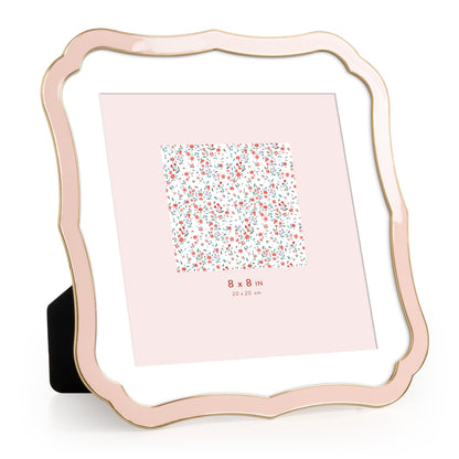 4x6 Enamel Picture Frame with HD-Tempered Glass, Display 3x5 Photo with Mat, Ornate Photo Frame with Gold Metal Edge & Velvet Back for Tabletop & Wall Mount Vertically or Horizontally Display, White