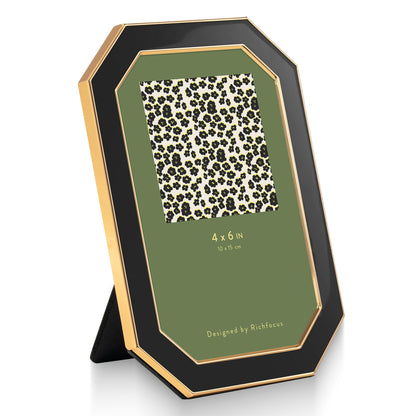4x6 Enamel Picture Frame with HD-Tempered Glass, Display 3x5 Photo with Mat, Ornate Photo Frame with Gold Metal Edge & Velvet Back for Tabletop & Wall Mount Vertically or Horizontally Display, White