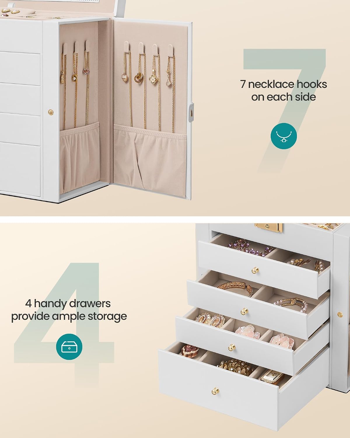 SONGMICS 5-Layer Jewelry Box Organizer with 4 Drawers, Lock and Mirror