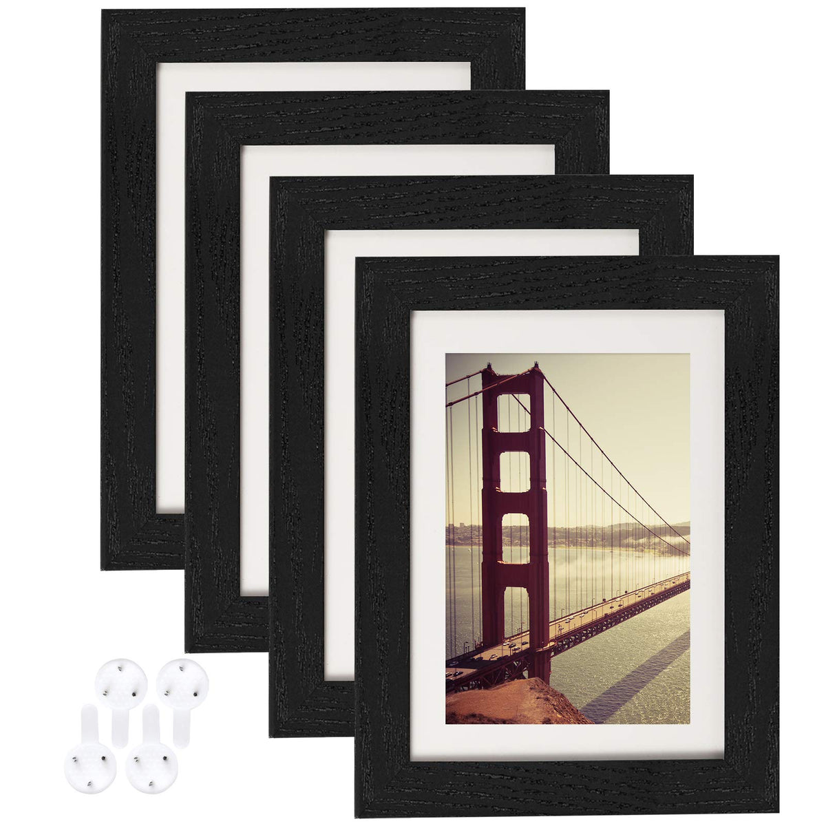 BAIJIALI 5x7 Picture Frame Distressed Farmhouse Wood Pattern Set of 4,Display 4x6 with Mat or 5x7 Without Mat,Multicolour