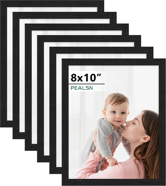 PEALSN 8x10 Picture Frame Set of 6, Wall or Tabletop, Black Woodgrain