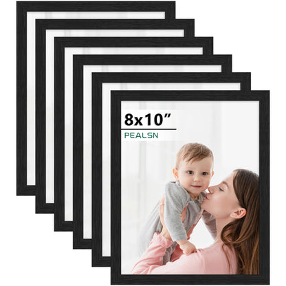 PEALSN 8x10 Picture Frame Set of 6, Wall or Tabletop, Black Woodgrain
