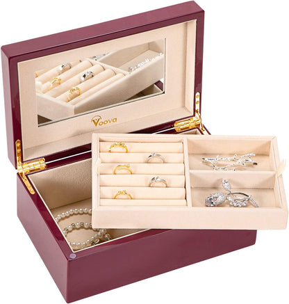 Voova 2-Layer Wooden Jewelry Box with Mirror, Purple