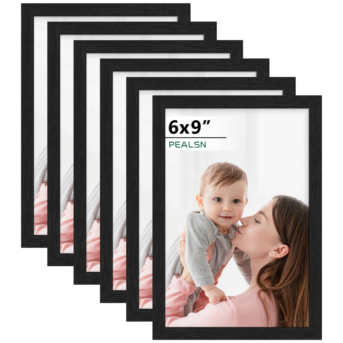 PEALSN 8x10 Picture Frame Set of 6, Wall or Tabletop, Black Woodgrain