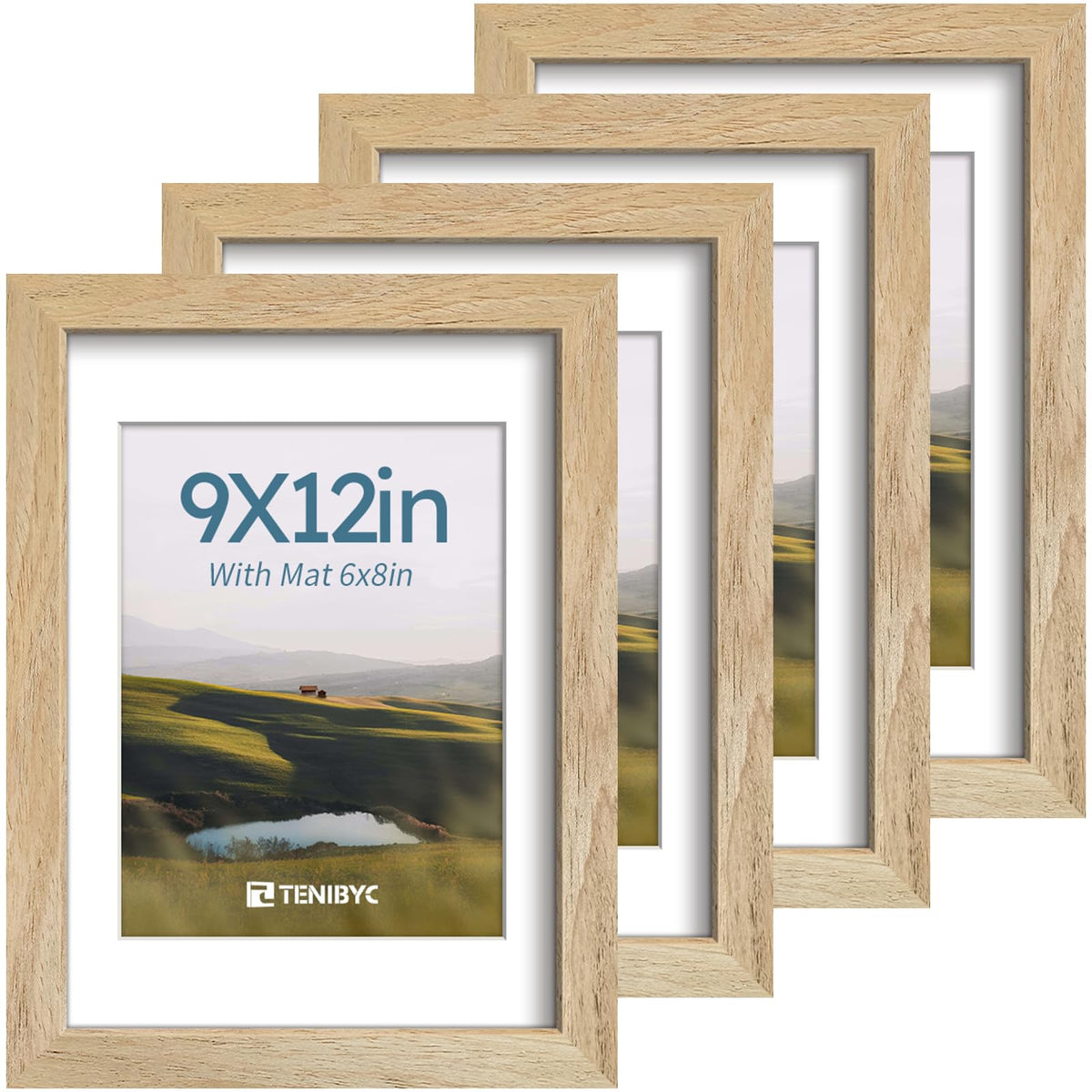 5x7 picture frame 4 Pack, 4x6 Mat, Black Wood, Glass, for Photo