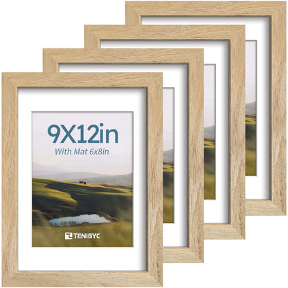 5x7 picture frame 4 Pack, 4x6 Mat, Black Wood, Glass, for Photo
