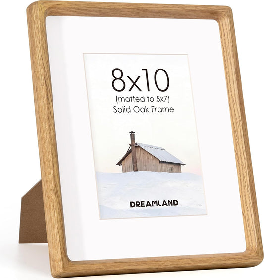 Dreamland 8x10 Picture Frame, USA-Sourced Oak Wood Photo Frames with HD Tempered Glass, 8 x 10 Wooden Frame Matted to 5 x 7, 8x10 Frames Handcrafted Rounded Corner for Tabletop or Wall Display