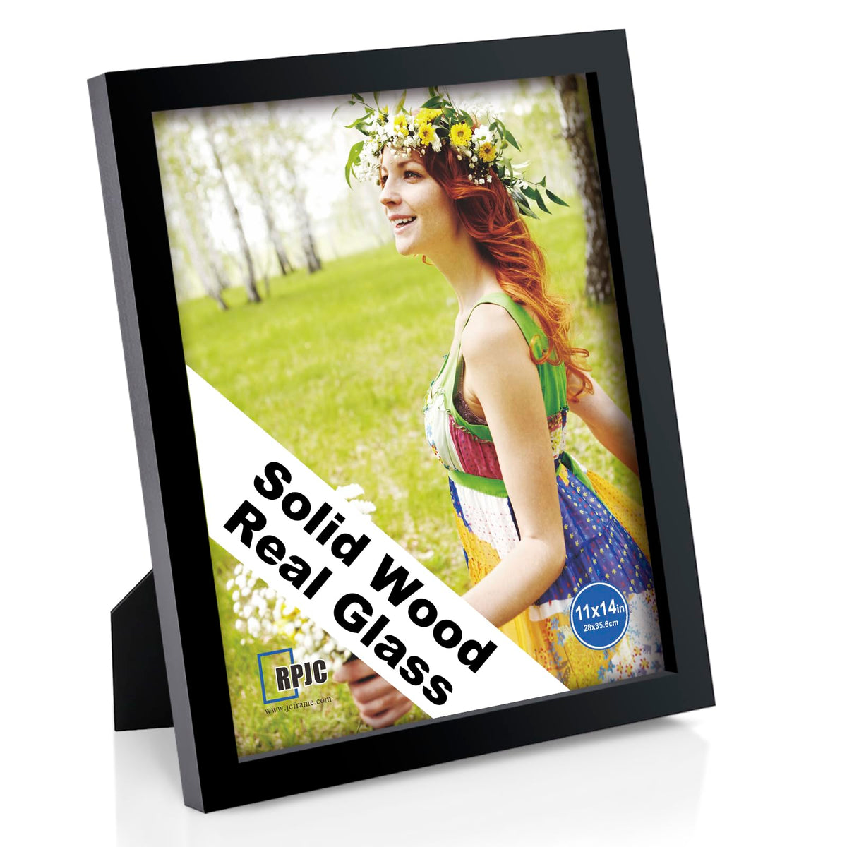 RPJC 5x7 Solid Wood Picture Frame with Real Glass Cover Black