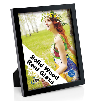 RPJC 5x7 Solid Wood Picture Frame with Real Glass Cover Black
