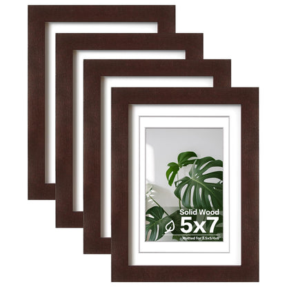 Egofine 11x14 Picture Frames 4 Pack Display Pictures 5x7/8x10 with Mat or 11x14 Without Mat Made of Solid Wood Covered by Plexiglass for Table Top Display and Wall Mounting Photo Frame, Light Brown