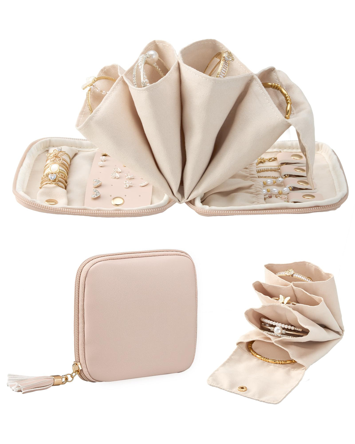 Lolalet Travel Jewelry Case Organizer, Small Soft Jewellery Pouch -Oatmeal