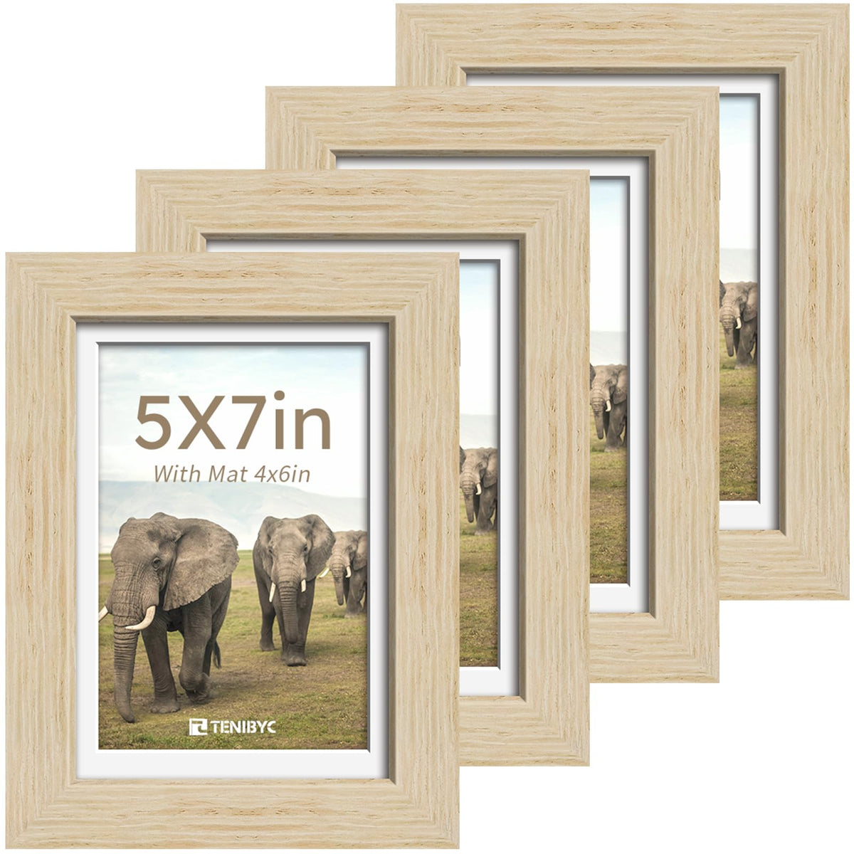 5x7 picture frame 4 Pack, 4x6 Mat, Black Wood, Glass, for Photo