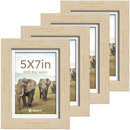 5x7 picture frame 4 Pack, 4x6 Mat, Black Wood, Glass, for Photo