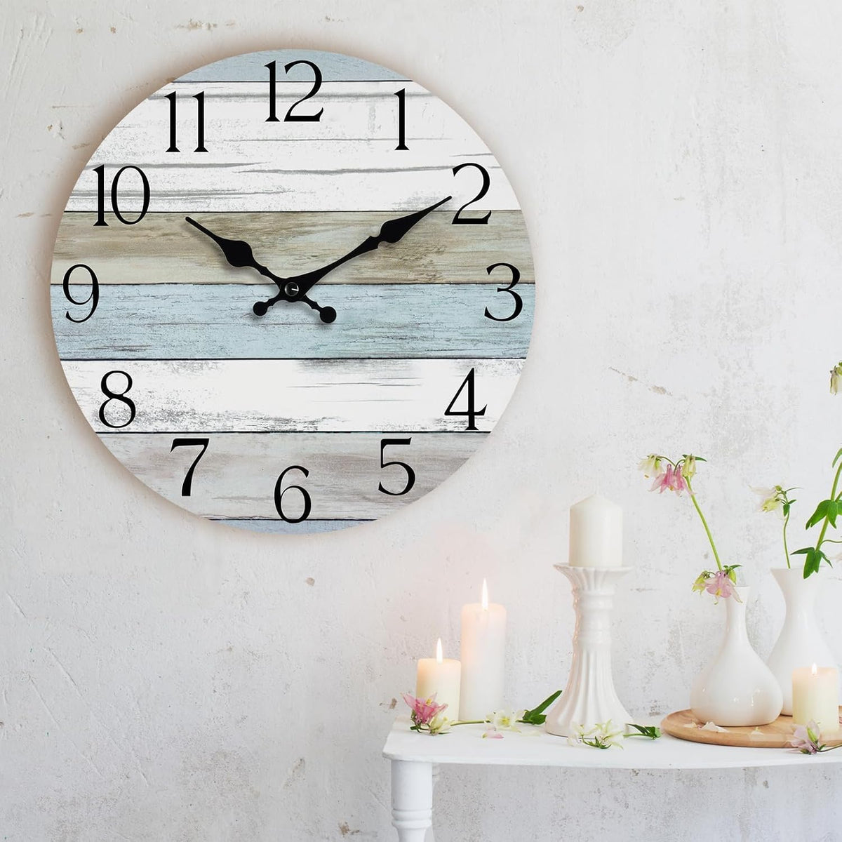 8 Inch Wall Clock, Silent Battery Operated Analog Clock, Blue