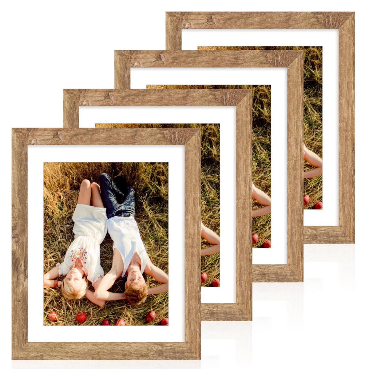 iRahmen 5x7 Picture Frame Set of 4, High Definition Real Glass Rustic Brown Frame, 5 x 7 Wood Photo Frames for Tabletop Display and Wall Mounting