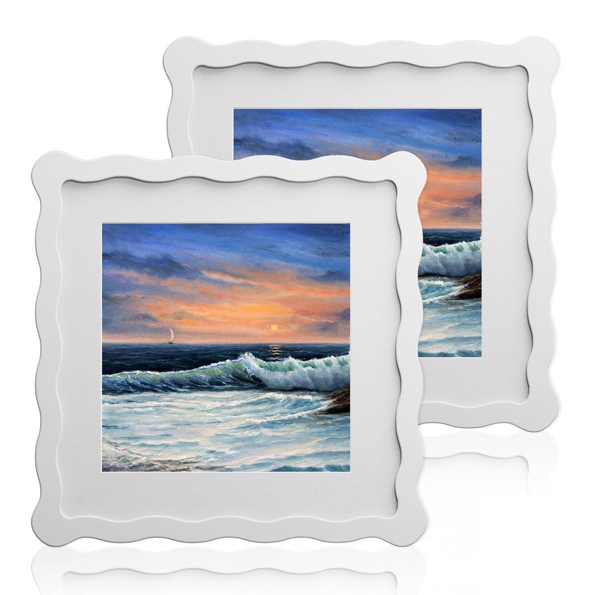 5x7 Wavy Picture Frame with 4x6 Mat, 5 x 7 Wood Frame, Real Glass