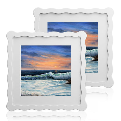5x7 Wavy Picture Frame with 4x6 Mat, 5 x 7 Wood Frame, Real Glass