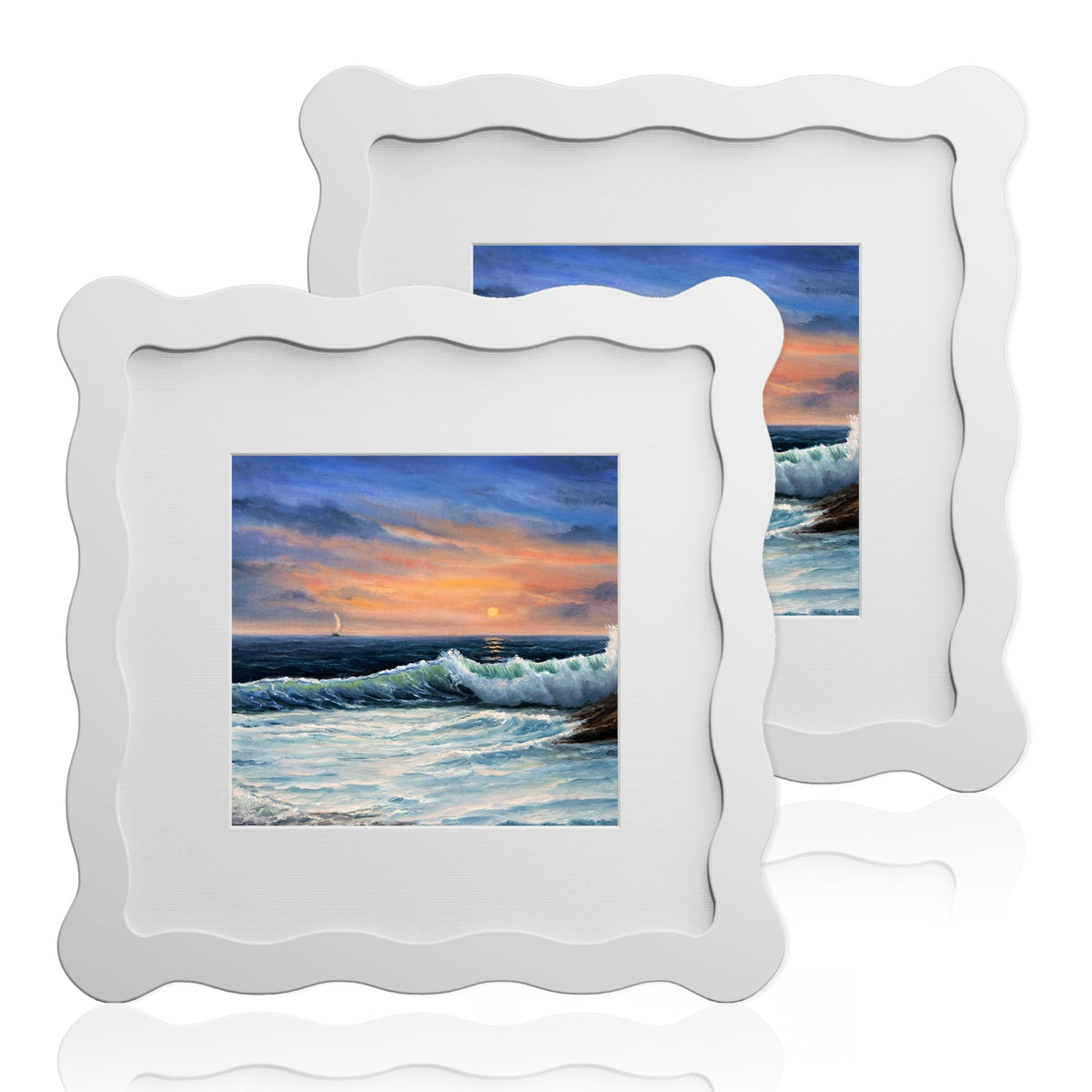 5x7 Wavy Picture Frame with 4x6 Mat, 5 x 7 Wood Frame, Real Glass