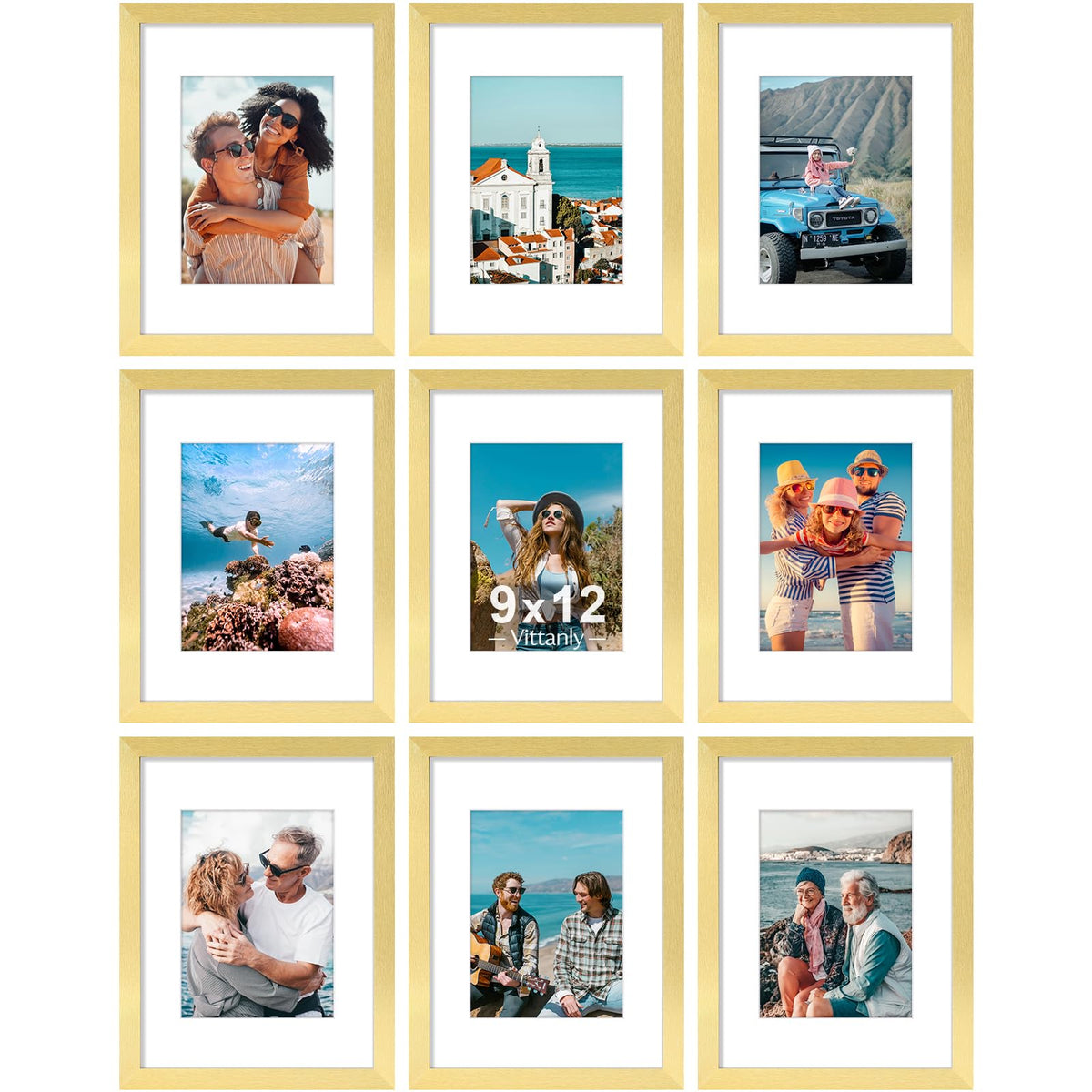 Vittanly 8x10 Picture Frames Set of 9 for Wall or Tabletop Display, Black