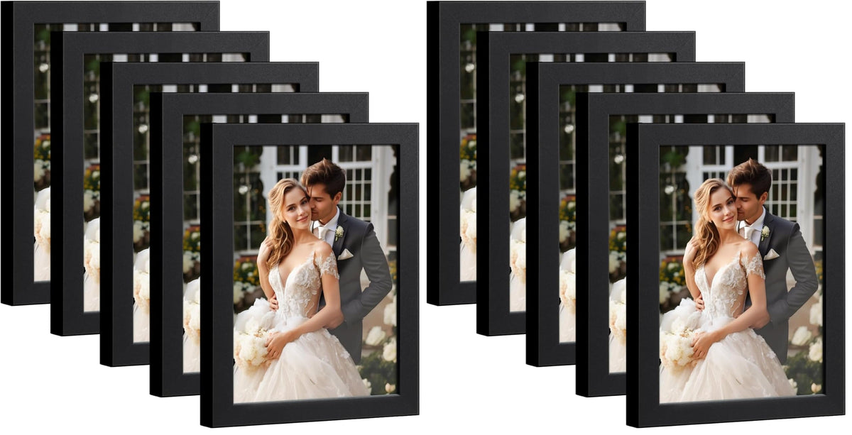 HappyHapi 4x6 Picture Frame Set of 5, Wall or Tabletop Display, Black