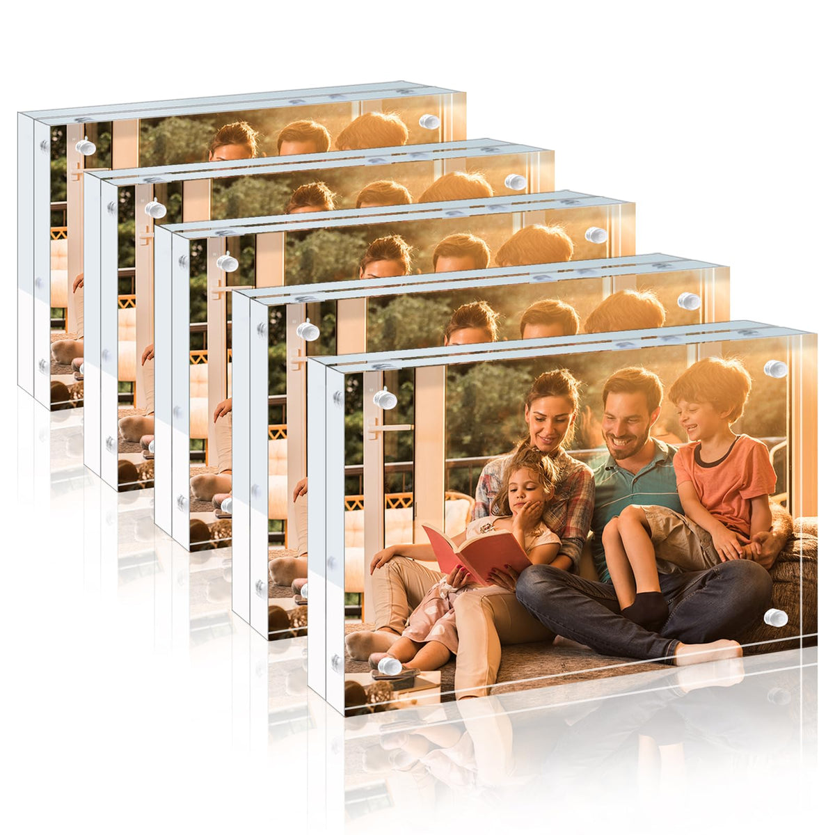 Egofine 5x7 Acrylic Frames 6 Pack, 20mm Thicker Frameless Clear Picture Frames, Double Sided Magnetic Picture Frames, Free Standing Desktop Display