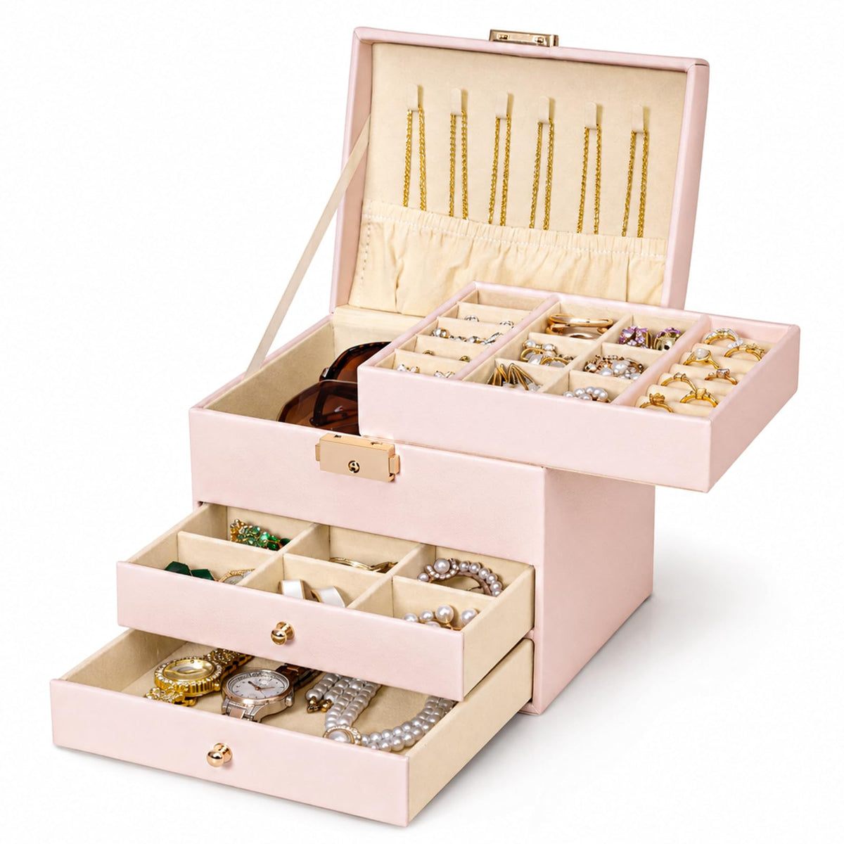 Homde Small Jewelry Box for Girls: 3-Layer Lockable Organizer (Cloud White)