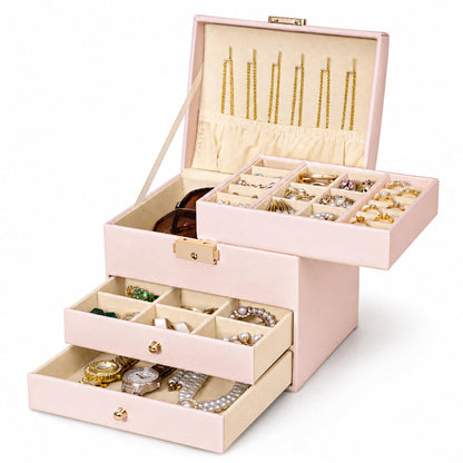 Homde Small Jewelry Box for Girls: 3-Layer Lockable Organizer (Cloud White)