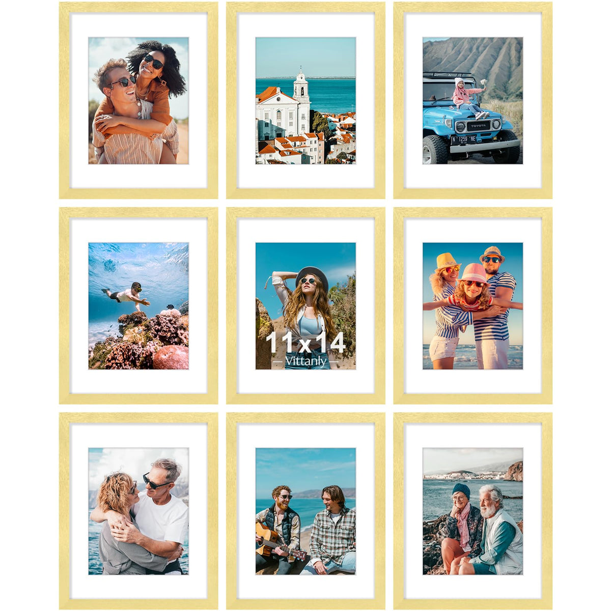 Vittanly 8x10 Picture Frames Set of 9 for Wall or Tabletop Display, Black