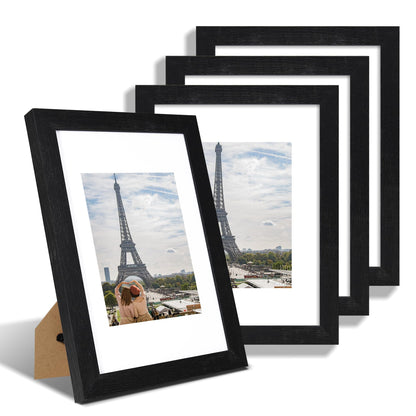 Hongkee 5x7 Picture Frame Set of 4, Real Glass and Wooden Frame, 4x6 Mat