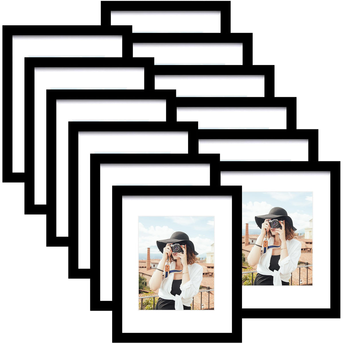 Picrit 8x10 Picture Frame Set of 12, Modern Gallery Wall Frames, Black