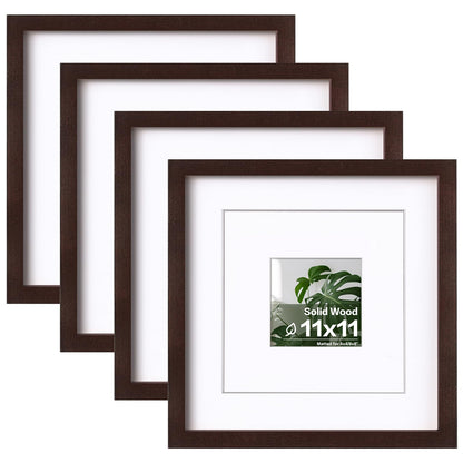 Egofine 11x14 Picture Frames 4 Pack Display Pictures 5x7/8x10 with Mat or 11x14 Without Mat Made of Solid Wood Covered by Plexiglass for Table Top Display and Wall Mounting Photo Frame, Light Brown
