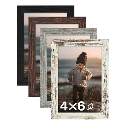 KINLINK 5x7 Picture Frame White Set of 4, Wooden Photo Frames Matted 4x6 with Plexiglass for 4x6 with Mat or 5x7 without Mat for Table and Wall Display