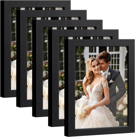 HappyHapi 4x6 Picture Frame Set of 5, Wall or Tabletop Display, Black