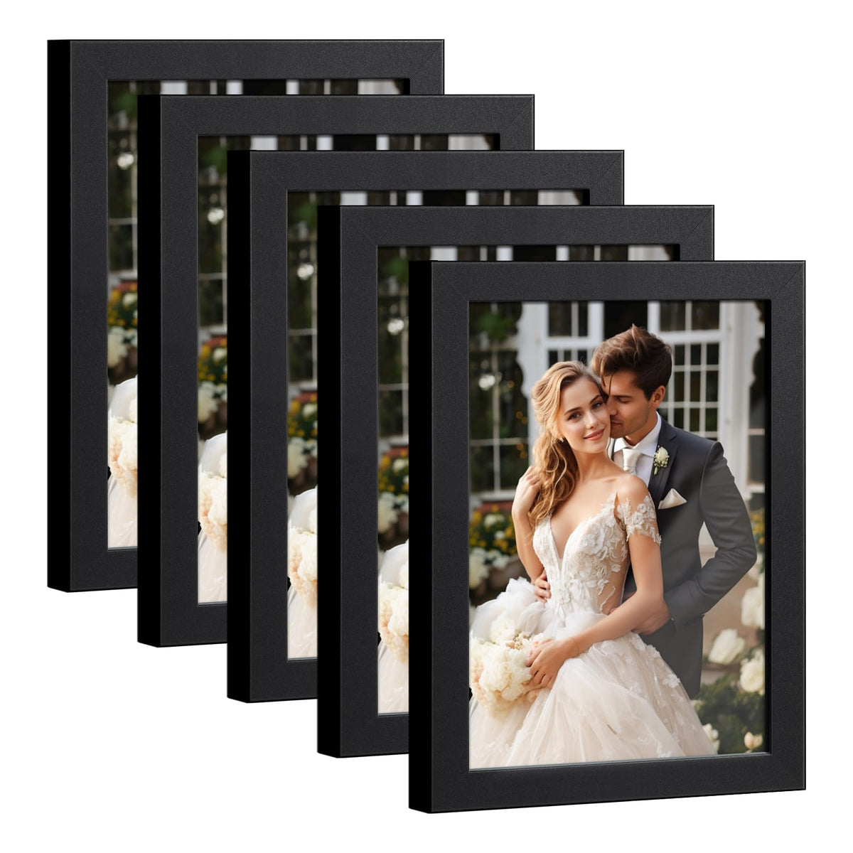 HappyHapi 4x6 Picture Frame Set of 5, Wall or Tabletop Display, Black