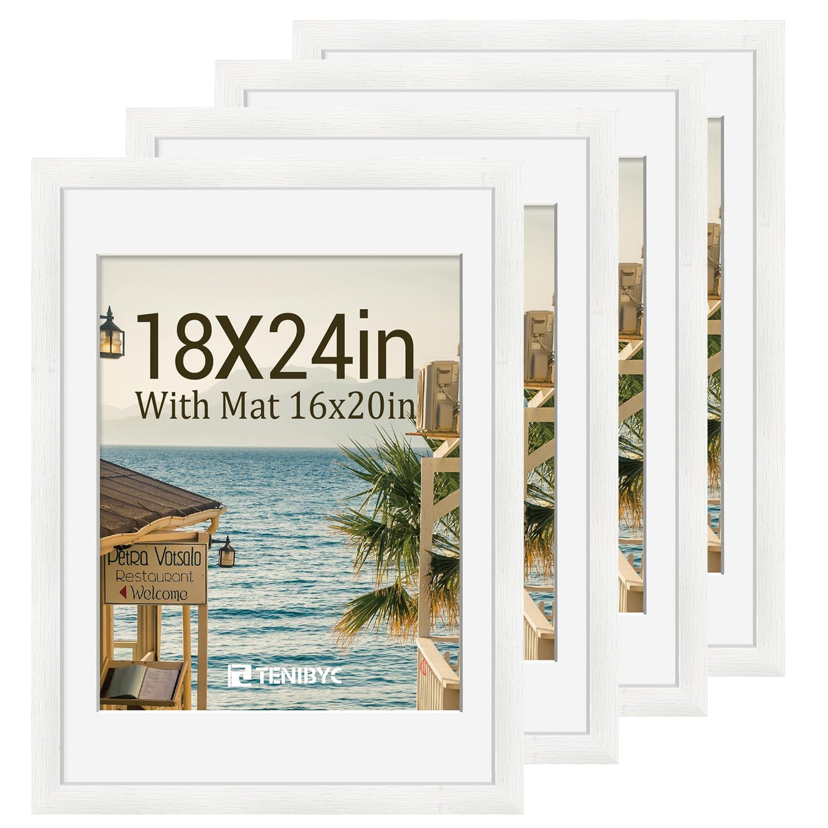 5x7 picture frame 4 Pack, 4x6 Mat, Black Wood, Glass, for Photo
