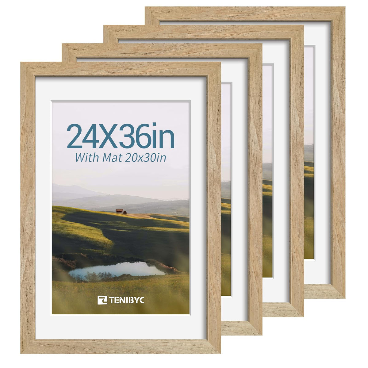 5x7 picture frame 4 Pack, 4x6 Mat, Black Wood, Glass, for Photo